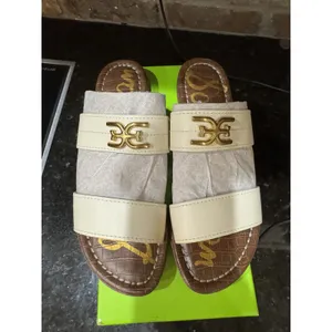 Sam Edelman Women's Gilles Flat Sandal Ivory Leather Size 8.5 Slide thumbnail 5