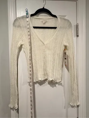NWT Aeropostale Size M Ivory Pointelle Knit Cropped Stretch Lace Cardigan Y2K thumbnail 5