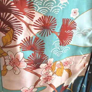 Forever 21 Kimono Duster Robe Satin Multicolor‎ Japanese Scenic Print Long S thumbnail 10