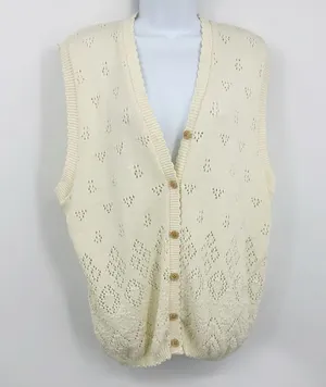 Vintage Y2K Cream Sweater Vest Cardigan Size Medium Boho Coquette Whimsical thumbnail 1