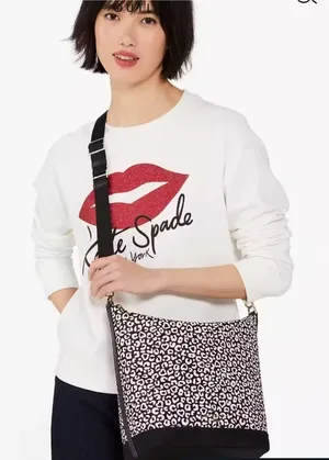 Kate Spade NWT‎ Animal Print Leopard Duffel Large Crossbody Black White thumbnail 1