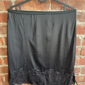Black Nylon Lace Trim Slip Skirt Whimsygoth Vintage Made in USA Size Small thumbnail 2