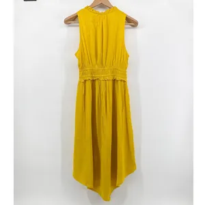 Anthropologie Maeve La Habana Gauze Midi Dress Medium Mango Yellow Smocked VNeck thumbnail 6