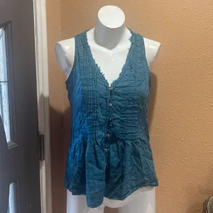 Maeve by Anthropologie blue ruffled tank thumbnail 3