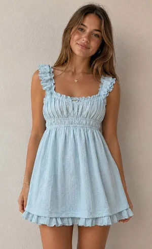 1701 | NWT Princess Polly Carlita Eyelet Boho Babydoll Mini Dress Blue Womens 12 thumbnail 1
