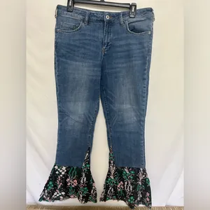 Anthropologie Pilcro and the Letterpress Flare Flounce Floral Hem Jeans Size 30‎ thumbnail 5