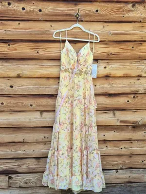 NWT Mac Duggal 67794 Yellow Tiered Floral Chiffon Gown Size 2 thumbnail 6