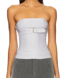 superdown Light Gray Strapless Belted Tube Top thumbnail 1