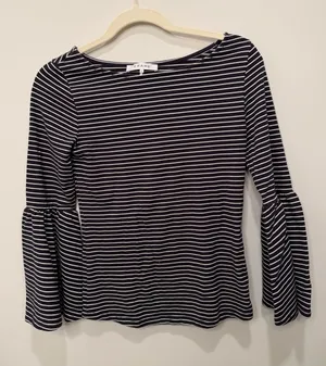 FRAME Navy White‎ Stripe Bell Sleeve Top Size Small thumbnail 1