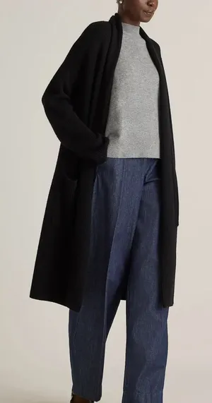 Quince Australian Merino Wool Duster Cardigan Black Sz S thumbnail 1