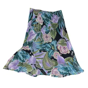 Y2K Vintage Silk Floral Beaded Skirt M Boho Lined Midi New York City Design Co thumbnail 6
