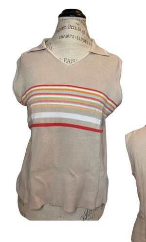 Striped Collared Sleeveless Top Tan Size 1X thumbnail 1