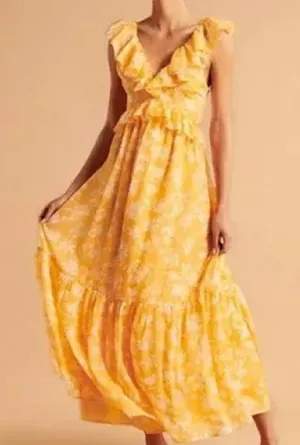 Abercrombie & Fitch Maxi Dress Womens MP Yellow Excellent Floral Ruffle Cutout thumbnail 1