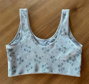 AERIE Superchill Scoop Seamless Bralette Bra Unpadded Light Blue Floral, Size M thumbnail 2