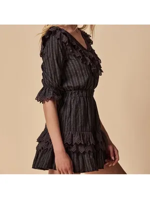 The Shirt by Rochelle Behrens The Nicky Ruffle Dress Black Eyelet Women’s Large thumbnail 14