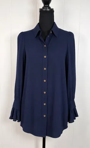 Maeve Anthropologie Womens 2 Navy Blue Button Front Tunic Blouse thumbnail 1