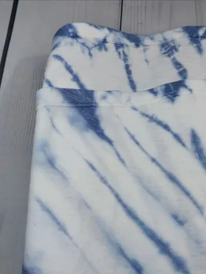 American Eagle Blue and White Tie-Dye Boho Festival Tank with Lattice V-Neck thumbnail 4