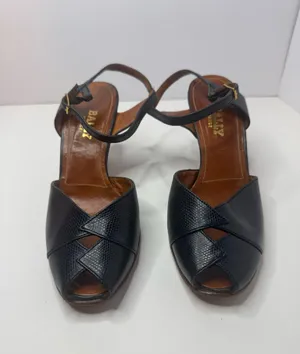 Bally Navy Blue Leather Heels Size 6D Black thumbnail 1