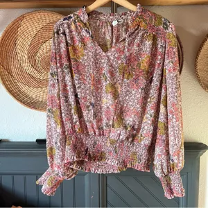 Joie ☀️  pink floral peasant top thumbnail 2