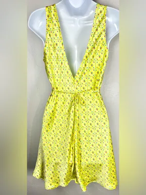 PINK by Frankie's Bikinis Yellow Floral Satin Dress Size Small thumbnail 5