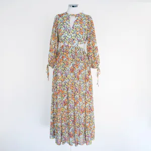Maje - ‎ Orange Blue Hibiscus Cut Out Maxi Dress thumbnail 2