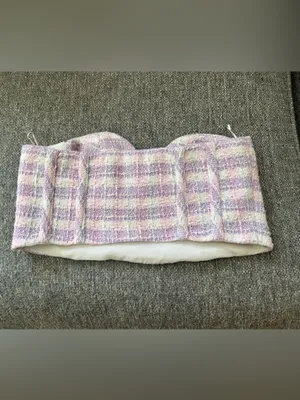 Zara Pink Lavender Tweed Strapless Crop Top - Built in Bra | Size Medium thumbnail 2