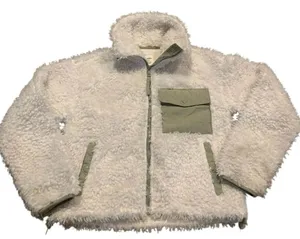 Abercrombie Sherpa Full Zip Jacket XS Cozy Teddy Fleece Cream And‎ Sage thumbnail 1