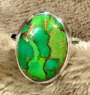 Mohave Green Turquoise Sterling Silver Ring 8-3/4 thumbnail 1