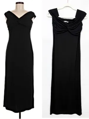 Reformation Vida Knot Front Off Shoulder Knit Midi Maxi Dress Black LBD thumbnail 2
