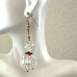 Gold tone clear beaded statement earrings thumbnail 1
