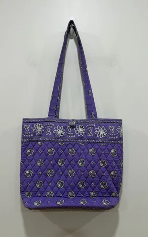 Vera Bradley Purple Quilted Tote Bag Floral Paisley Print Cotton Shoulder Bag thumbnail 1