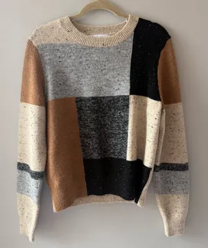 ANTHROPOLOGIE JOHN + Jenn Colorblock Sweater in Black, Gray, and Brown Size Larg thumbnail 1