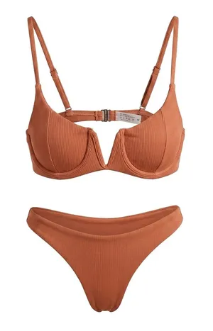 SHEIN Ribbed Underwire Bikini Set in Rust Orange thumbnail 1