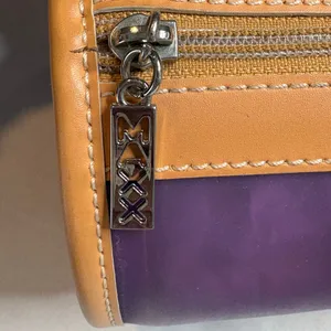 MAXX NEW YORK‎ Barrel Handbag Purple Clear Vinyl Tan Leather Top Handle Bag thumbnail 6