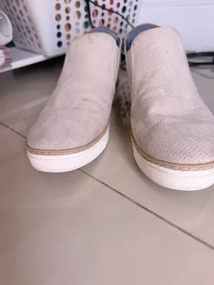 Dr. Scholl's "If Only" wedge slip-on sneakers in a light gray perforated suede material. thumbnail 3