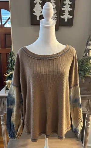 Entro Oversized Waffle Knit Top Tie Dye Balloon Sleeves Size L thumbnail 1