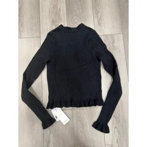 Commense Chic Ruffled Trim Button Stretch Casual Cardigan Chic Black NWT L thumbnail 4