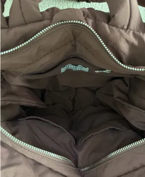RARE My Mum Made It Pillow Tote Puffer Bag Burgundy Brown Quilted Puffy Tote Sold Out Scandi Style thumbnail 4