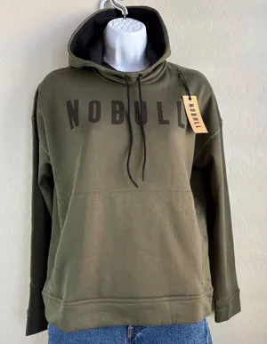 NEW NOBULL Womens Performance Training Hoodie Drawstring‎ Small Olive Green thumbnail 1
