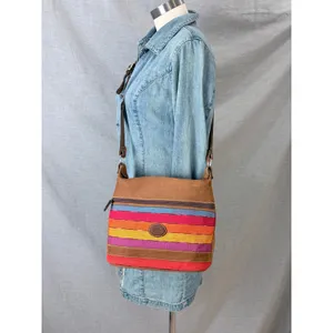 Cedano Guatemala Woven Stripe Leather Crossbody Bag‎ Boho Artisan Color thumbnail 2