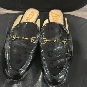 Sam Edelman Black Patent Mules with Gold Detail thumbnail 2