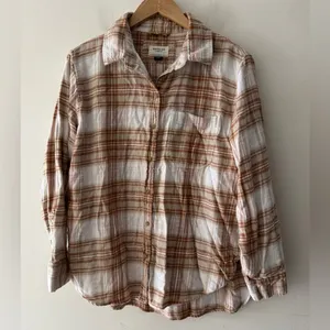 American Eagle Brown Tan Plaid Oversized‎ Button Down Top thumbnail 2