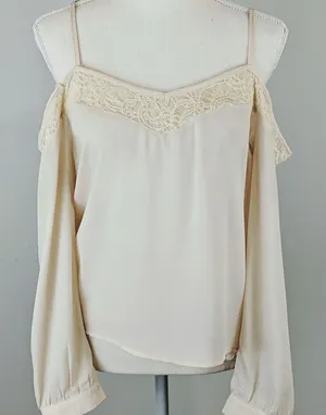 Anthropologie Paper Crane Cold Shoulder Lace Blouse Size M Cream Boho‎ Fairy thumbnail 1