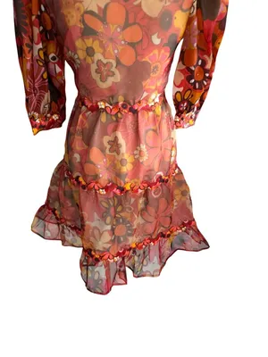 CELIA Floral Multicolor Sheer A Line Dress Size XS thumbnail 5