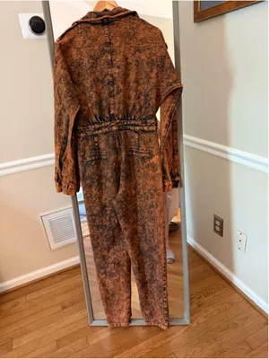 MEBON Black Orange Acid Wash Denim Jumpsuit Large thumbnail 7