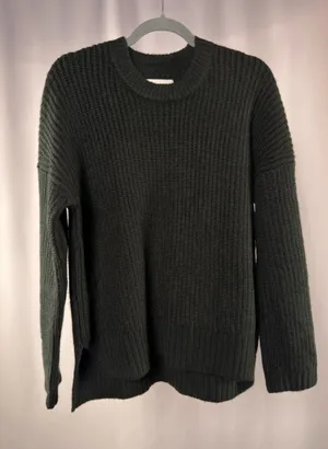 Abercrombie & Fitch Oversized Crewneck Ribbed Side Slit Sweater in Black Size XS thumbnail 1