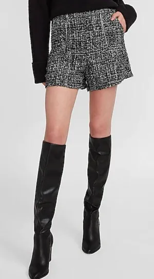 super High Waisted Double Zipper Tweed Shorts thumbnail 1
