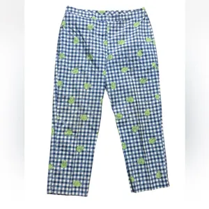 Lilly Pulitzer Blue Cotton Capri Hermit Crab Gingham Check Pants White Lbl 10 thumbnail 3