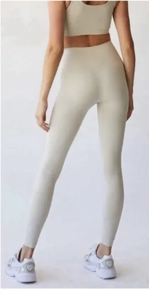 Set Active Scuptflex Cream Seamless Leggings Size Small High Rise Ribbed thumbnail 1