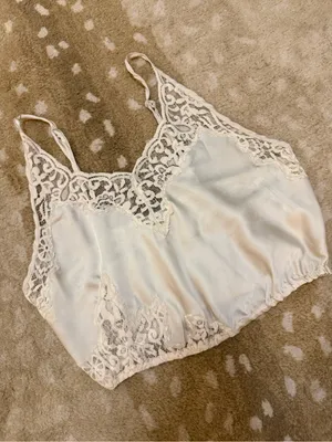 Free People Ivory Lace Satin Cropped Cami Tank Top XS Romantic Lingerie Y2K thumbnail 3